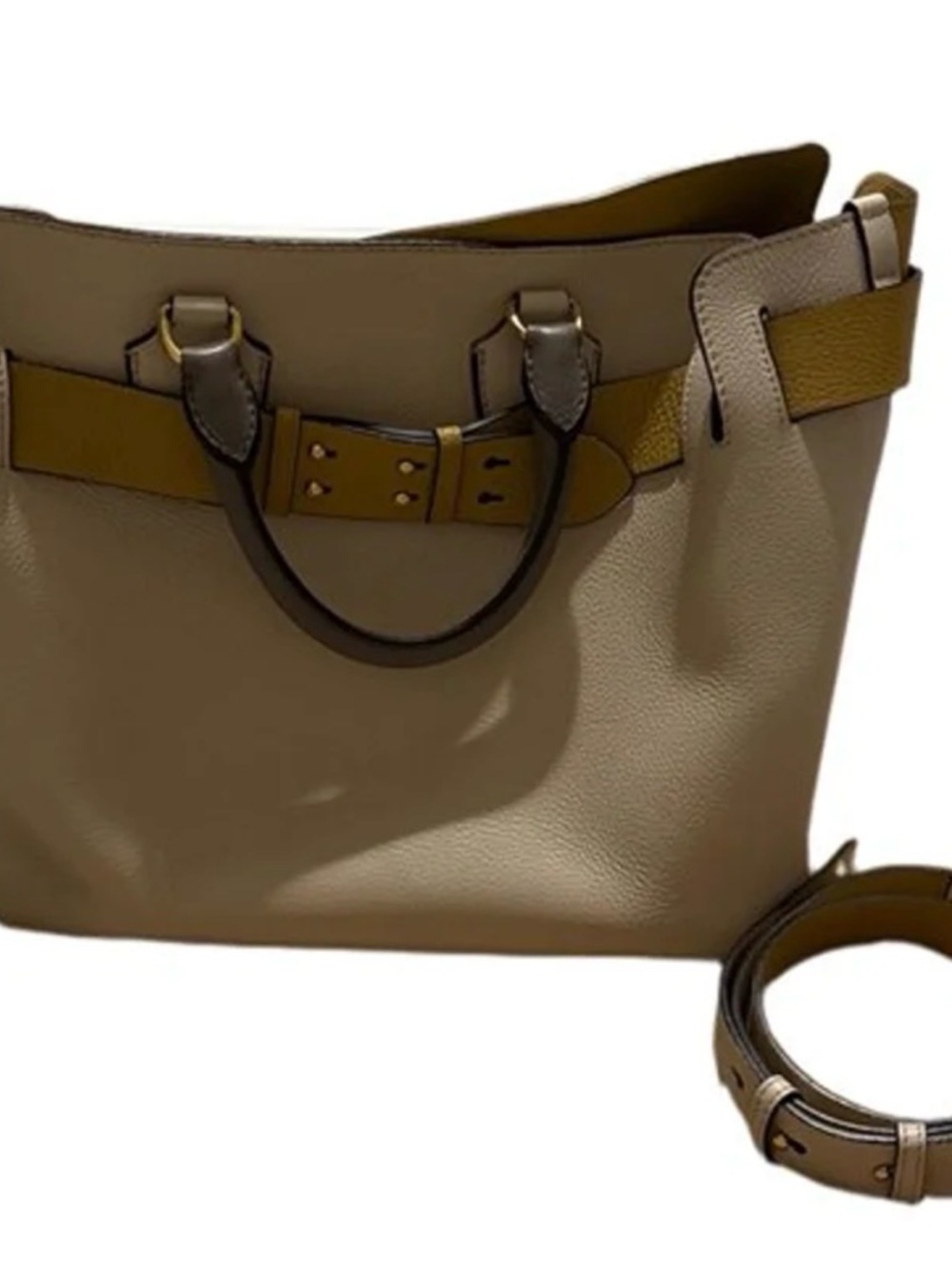 Burberry Two-Tone Leather Tote in White and Mustard